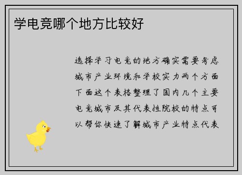 学电竞哪个地方比较好